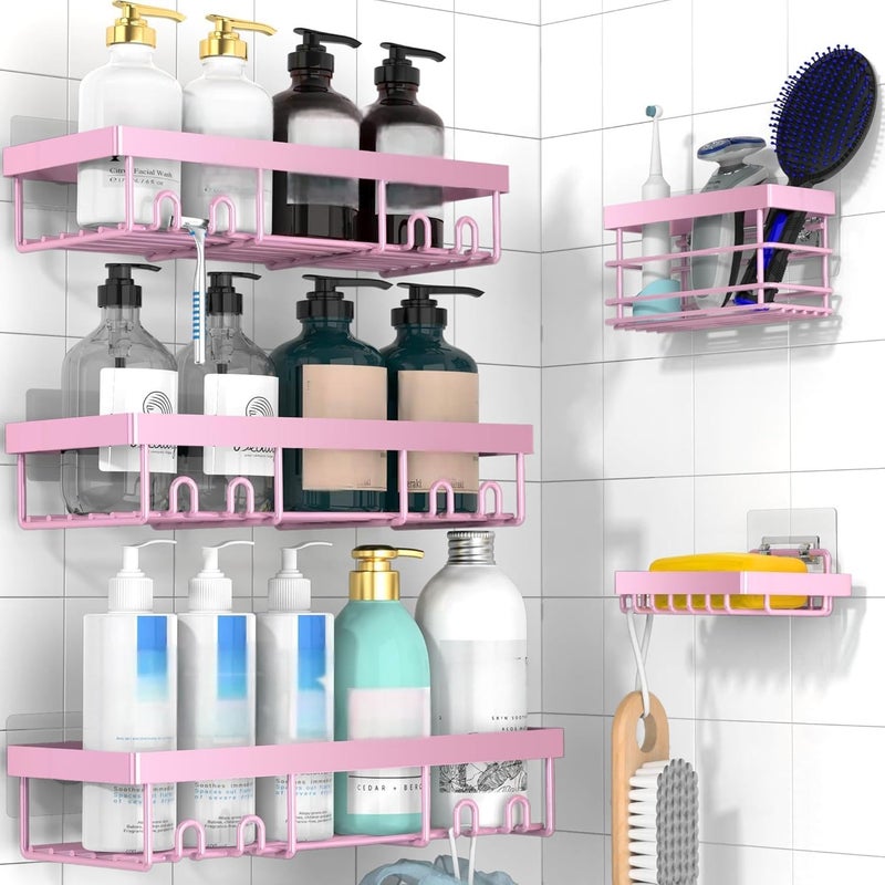 Moforoco Adhesive Shower Caddy Organizer Shelves Rack - 5 Pack Corner Bathroom Storage Organization, Home & Kitchen Decor Inside RV Accessories, Hanging First Apartment Household Camper Essentials - Image 1